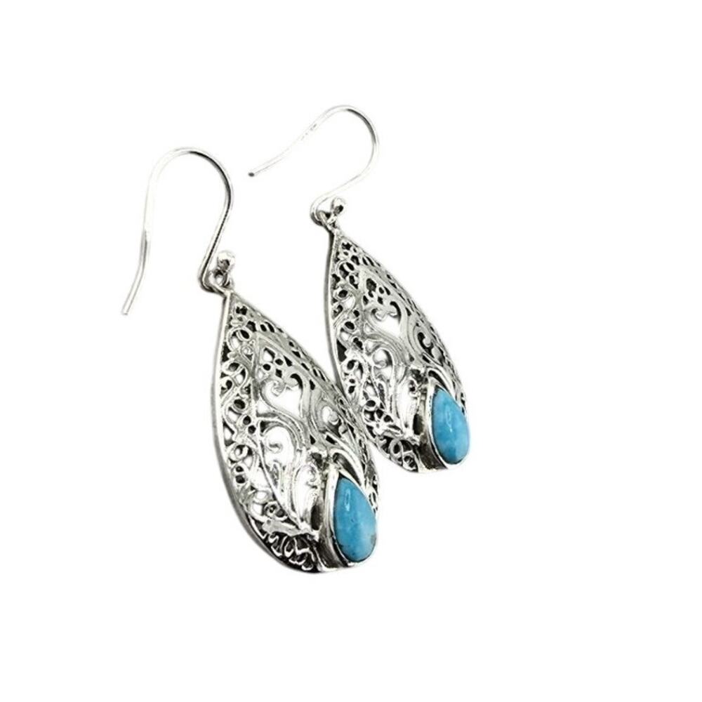 Sterling Silver Teardrop Natural Laminar Drop Dangle Hook Earrings 1.5" - Picture 2 of 4